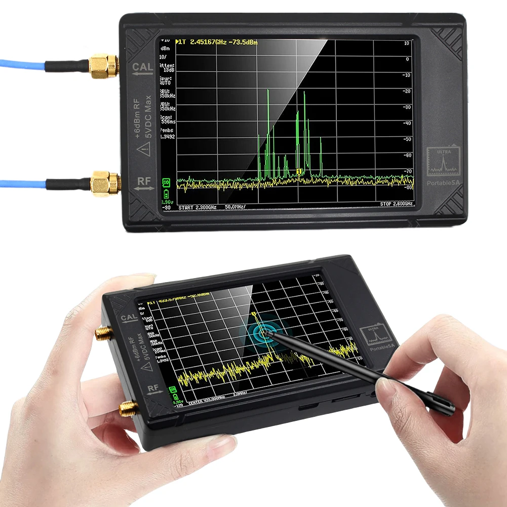 

Ручной крошечный анализатор спектра, 100 кГц-5,3 ГГц, 4-дюймовый дисплей, портативный анализатор спектра, радиочастотный генератор, сверхрежим, карта 32 ГБ