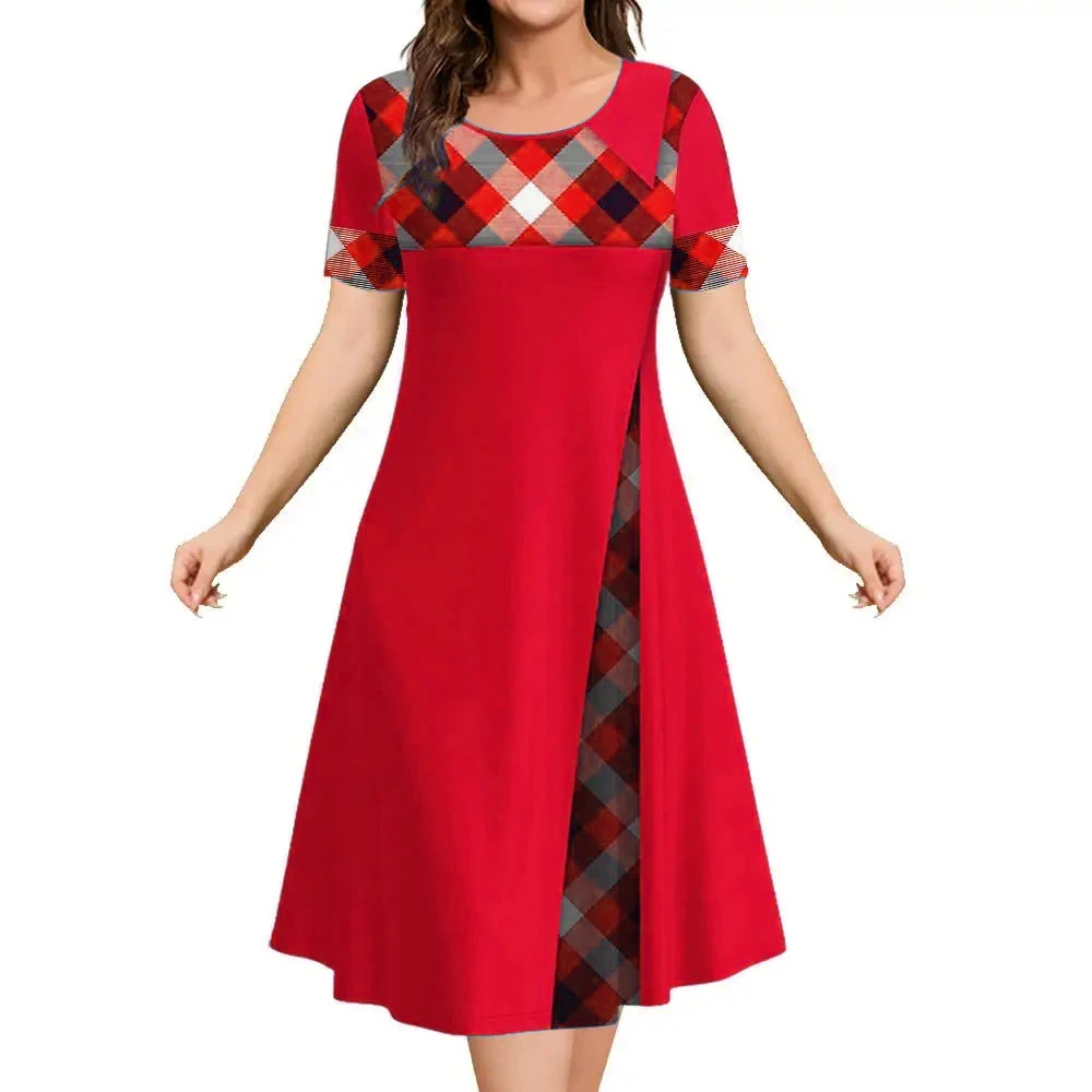 

Fashion Plaid Striped Pattern Women Mini Dresses Summer Short Sleeve 3D Print Streetwear Ladies Dress 3XL Plus Size Casual Dress