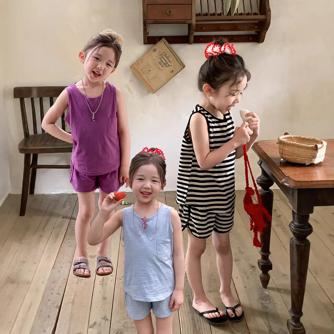 Girls' Vest Set, Children's Summer Shorts Two-piece Set, Sports Summer Boys' Sen One-piece Set, Shorts Two-piece Set