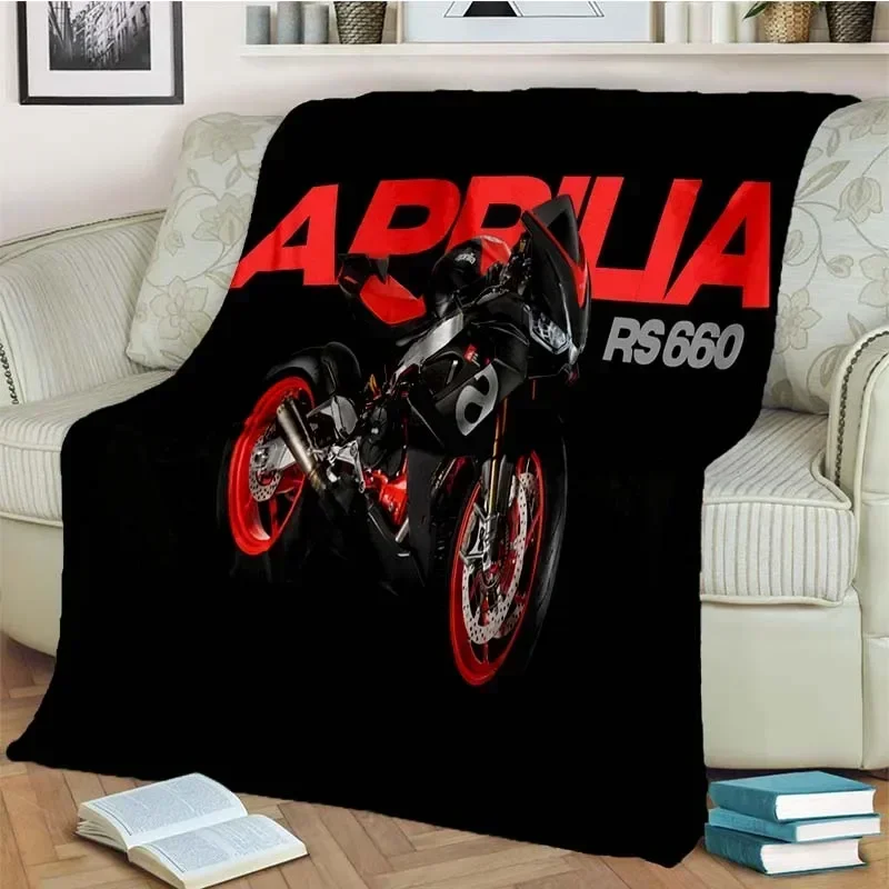 Aprilia RS660 Motorcycle Blanket Black Background Red Bike Design Soft Fleece Throw for Motorbike Enthusiasts