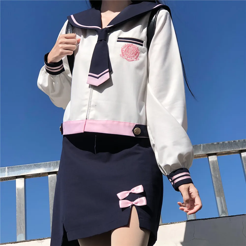 Estilo universitário coreano pacote de marinheiro saia hip terno meninas uniforme escolar blusa estudante japonês anime jk uniforme branco cinza