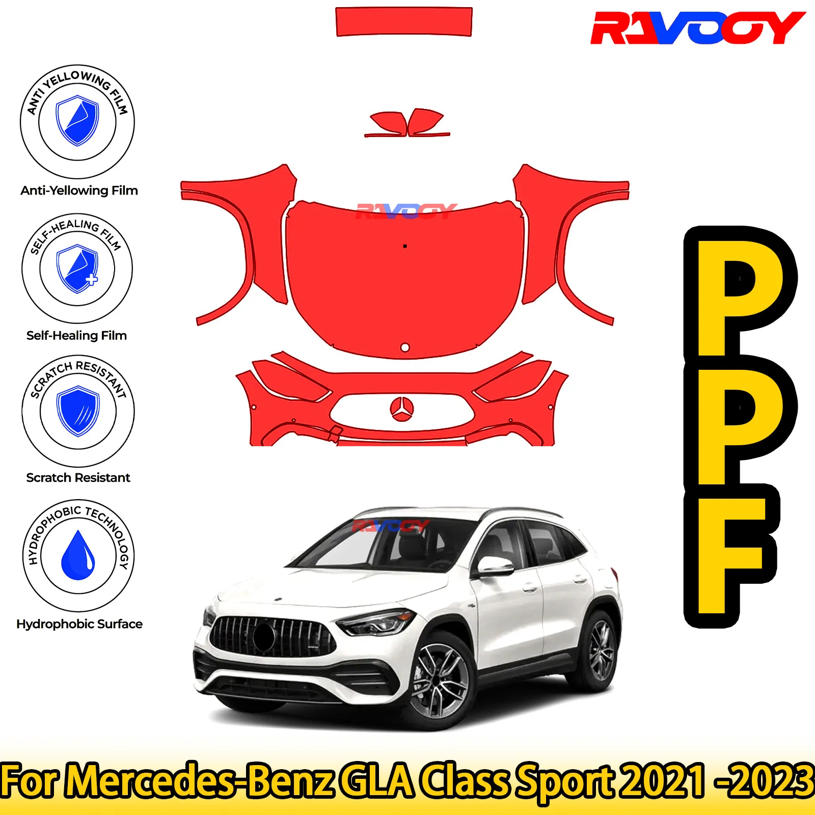 

For Mercedes-Benz GLA Class Sport 2021 -2023 Glossy Matte Black Precut front PPF Kit Paint Protection Film