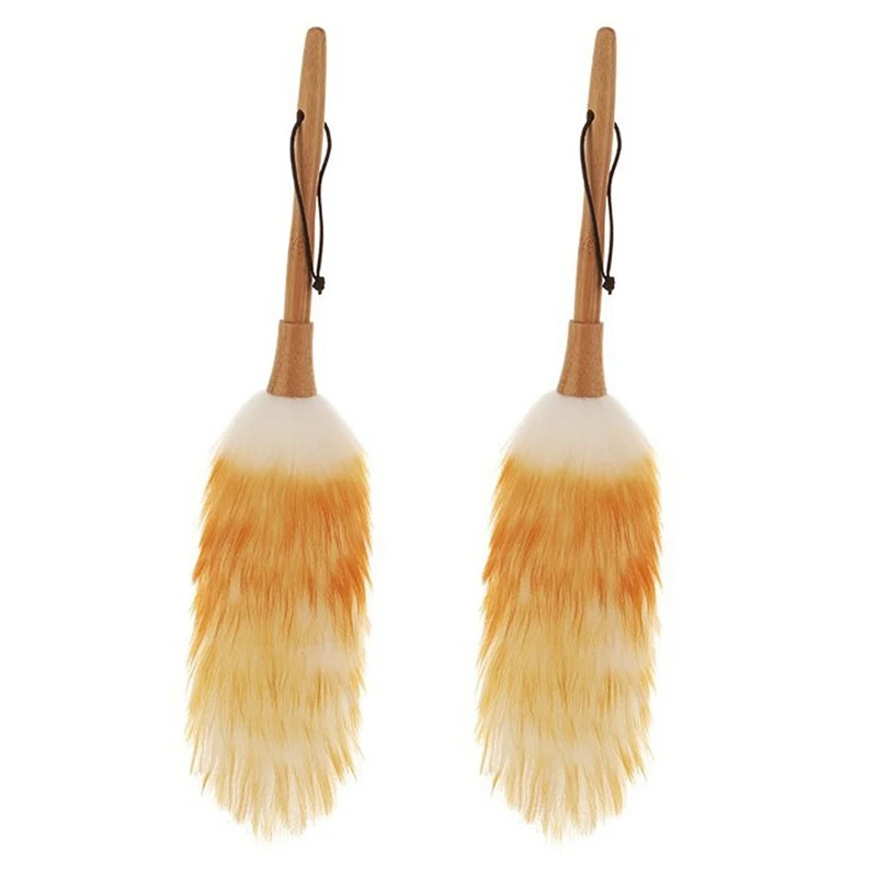 2X Wool Brush Duster Blinds Kitchen Keyboard Dust Cleaning Tool Car Duster Interior/Exterior Cleaner Smart 48Cm