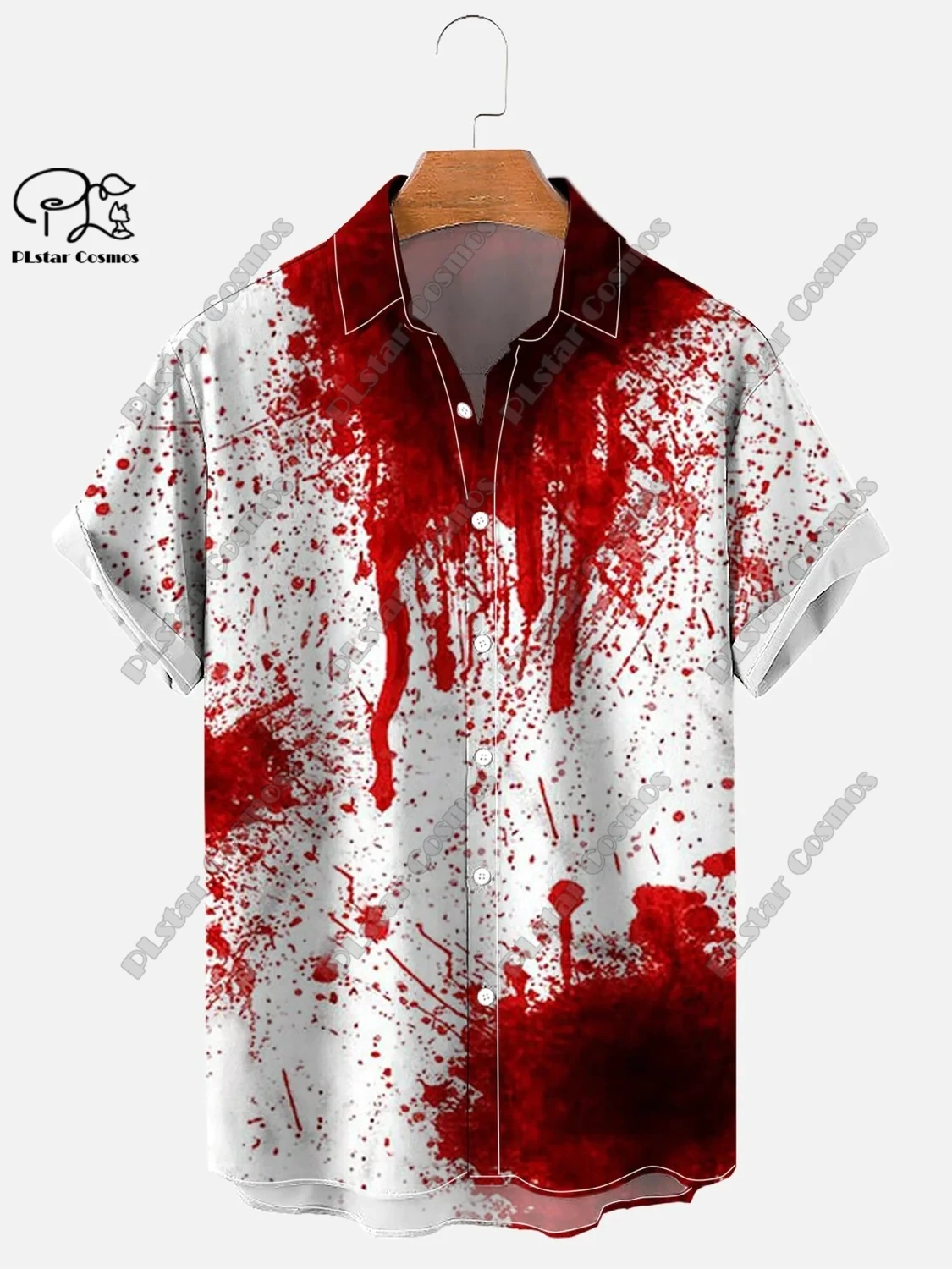 Unisex 3D impressão sangue manchado camisa de verão, crânio ceifador, camisa havaiana, manga curta, presente de Halloween