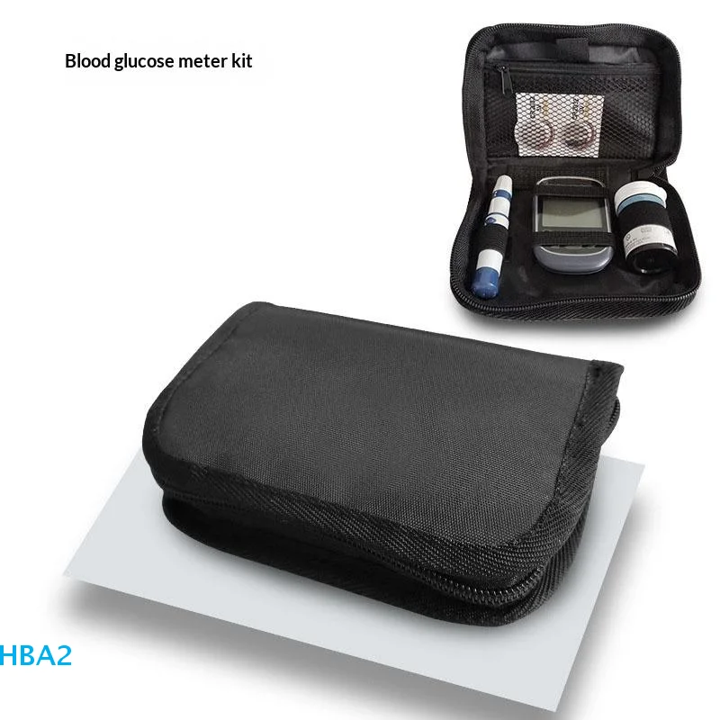 

【H】Portable Blood Glucose Meter Storage Bag Household Blood Pressure And Oxygen Meter Carrier Organizer Black Zipper Storage Bag