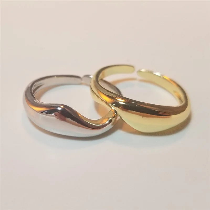 Gold Silver Color Irregular Wave Rings Trendy Simple Geometric Handmade Jewelry for Women Couple Adjustable Ring Wedding