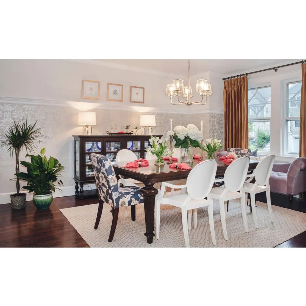 كرسي طعام عصري معاصر على طراز Louis XIV - كرسي شبح أبيض بأذرع، كرسي شبح أنيق لغرفة الطعام