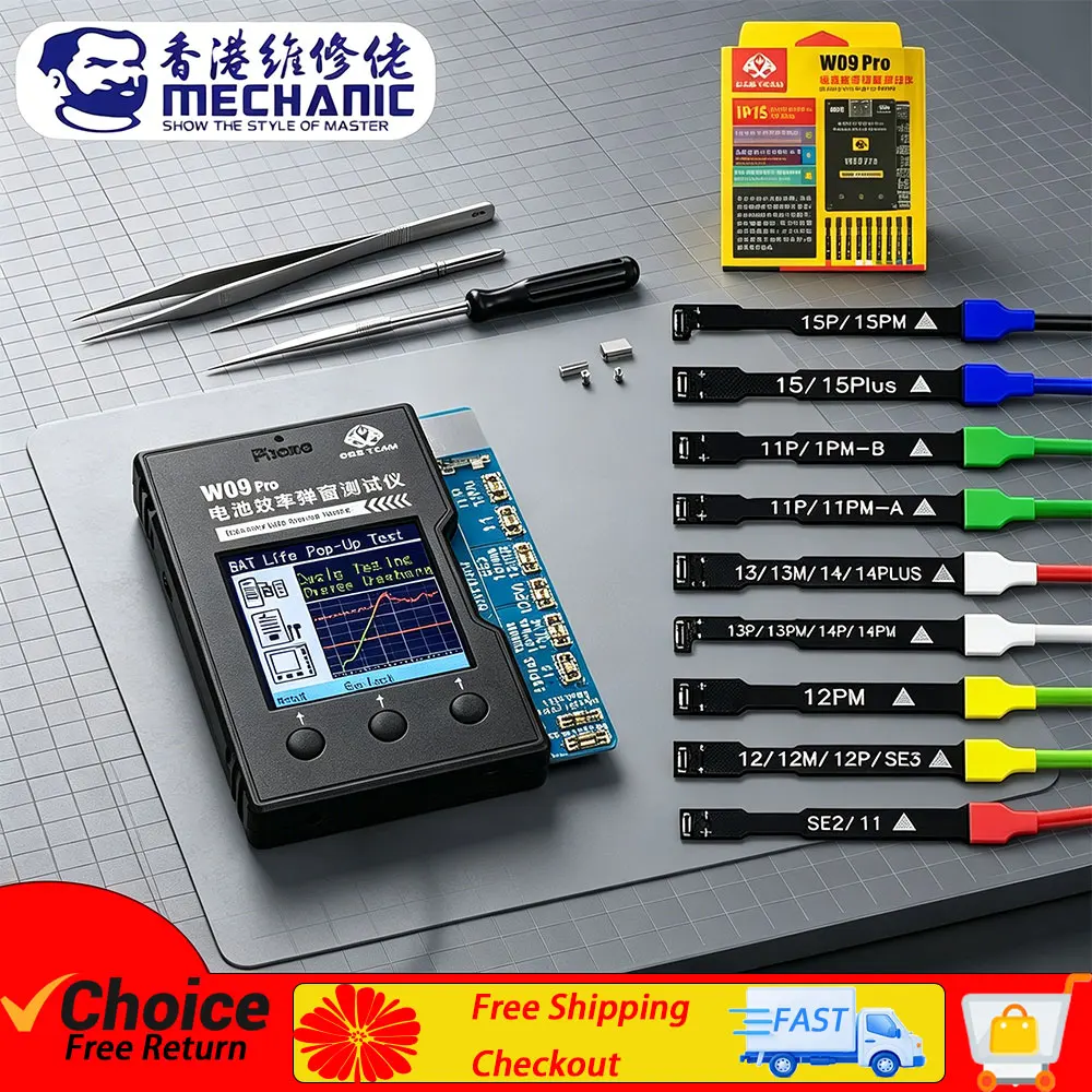 OSS W09 Pro V3 Battery Life Pop-up Tester for IPhone11-15PM Detection Modify Battery Efficiency 100% Cycle Health Data Tool