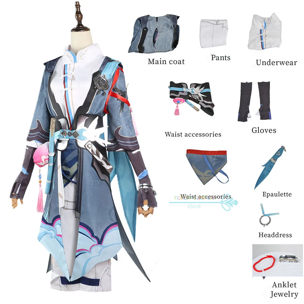 Yanqing Cosplay Traje com Peruca e Sapatos, Conjunto completo, Roupas de RPG, Roupas de Jogo, Star Rail Game