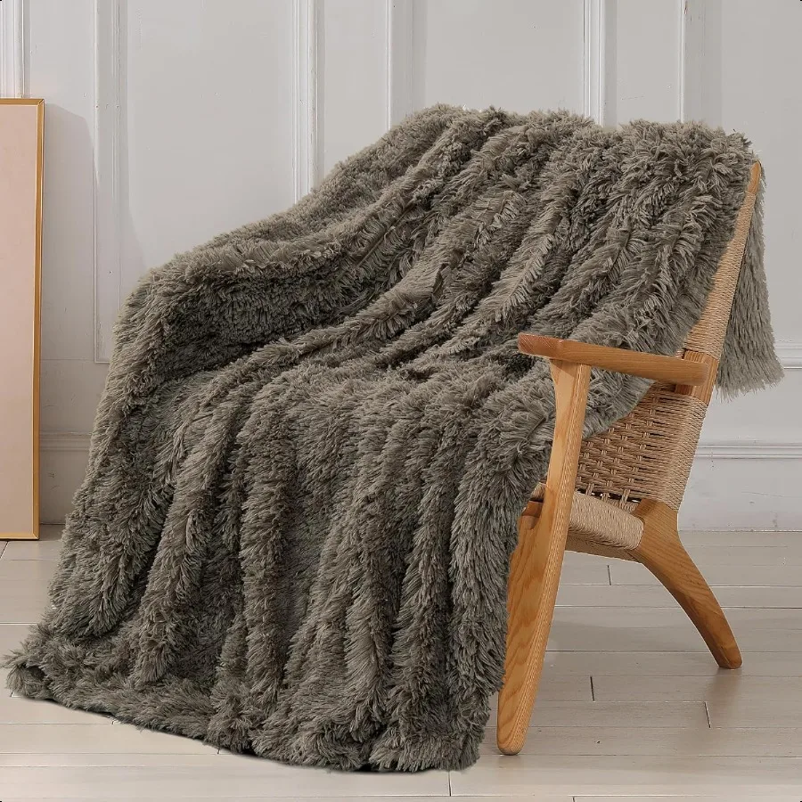 

Decorative Extra Soft Faux Fur Throw Blanket 50x60Solid Reversible Fuzzy Lightweight Long Hair Shaggy Blanket Fluffy Cozy Plush