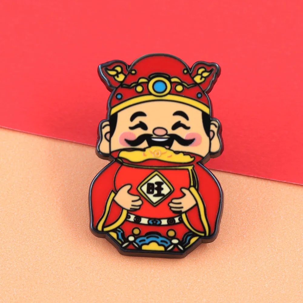 Chinesischer Gott des Reichtums Emaille-Anstecker, niedliche Caishen-Brosche „Wang“, Wohlstandsbrosche, Glücksbringer, Schmuck, Geschenk, Neujahr, Frühlingsfest – Detail 4