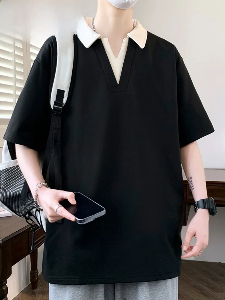 Loose Fit Short Sleeve  Shirt Men's Casual Top Color Block Design Summer Fashion Polyester Fiber Micro Stretch  Neck