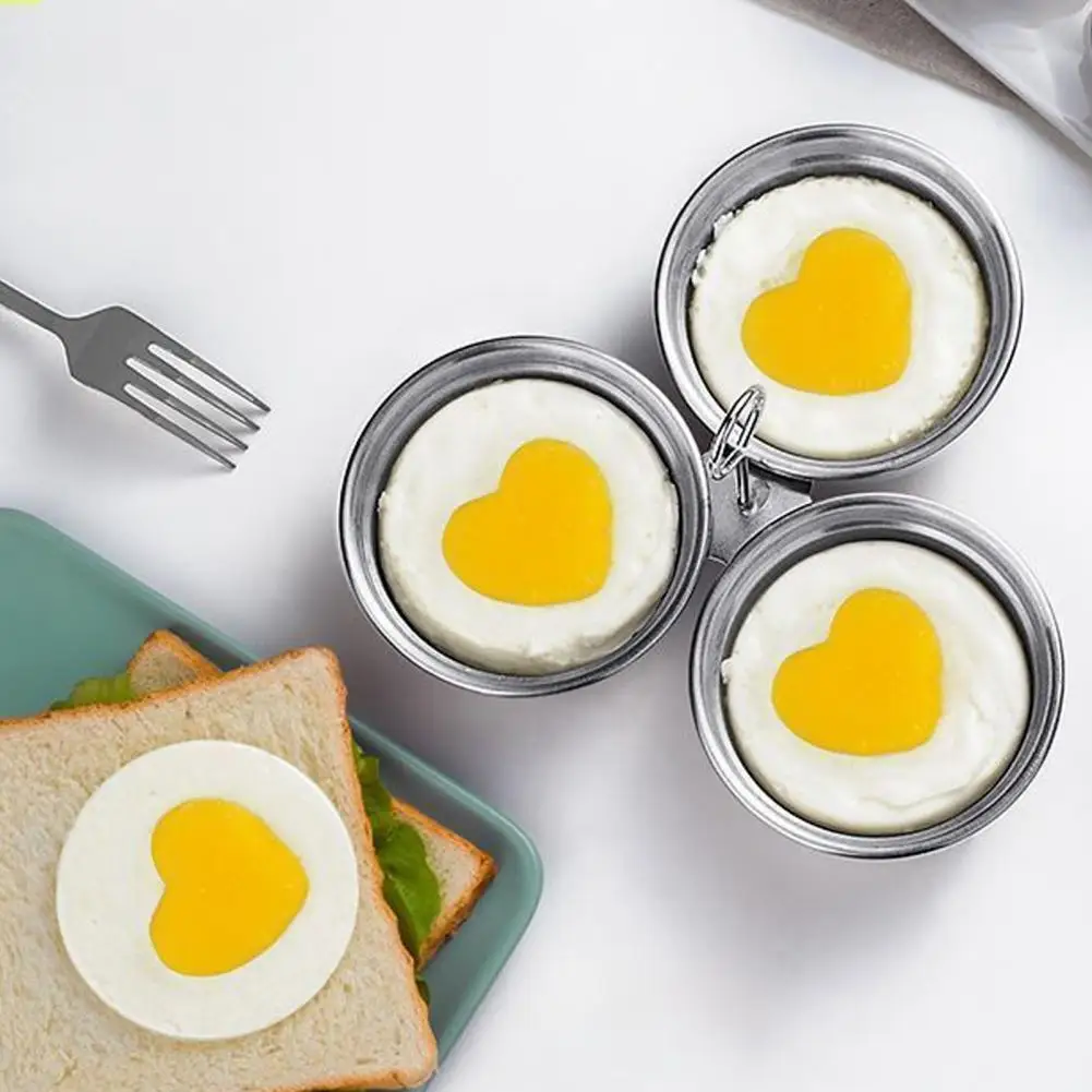 Egg Steaming Mold for Pot Stainless Steel Egg Poacher Pan Non-stick Breakfast Maker Heat Resistant Three-cup Poached for Home