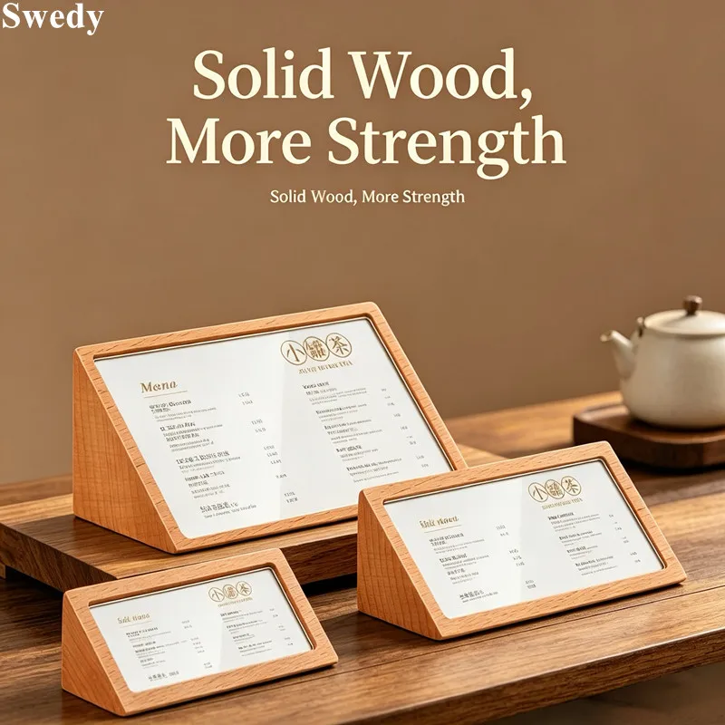 5 Pieces Wooden Price Label Holder Clear Acrylic Desktop Stand Product Pricing Menu Information Sign Holder Stand