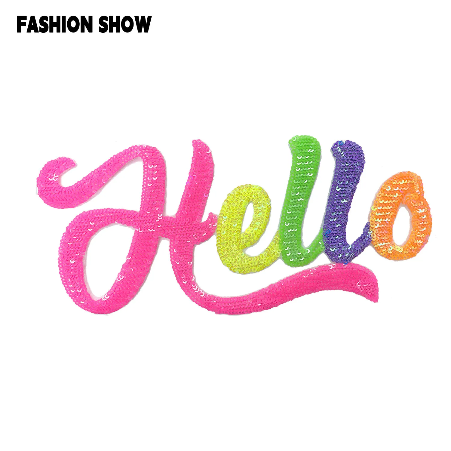 Patchs à paillettes colorés avec lettres anglaises 'Hello', appliques de décoration pour vêtements, broderie de dessins animés, broderie de perles, produits de broderie DIY