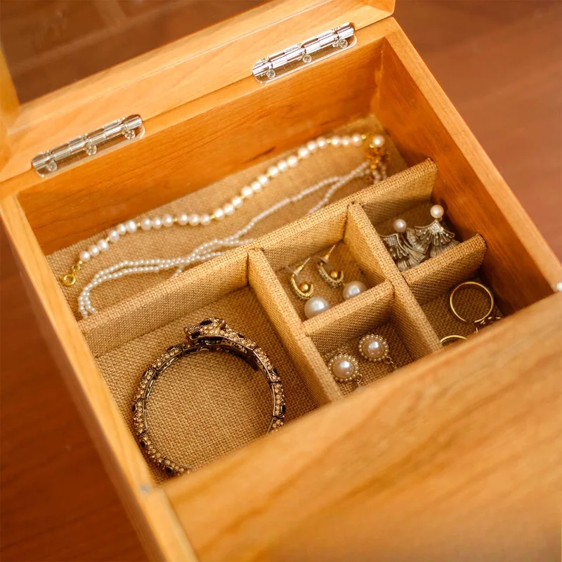 Solid Wood Jewelry Storage Box Women's Bracelet Ring Collection Boxes Creative Ring Organizer Case Desktop Earring Storage Cases