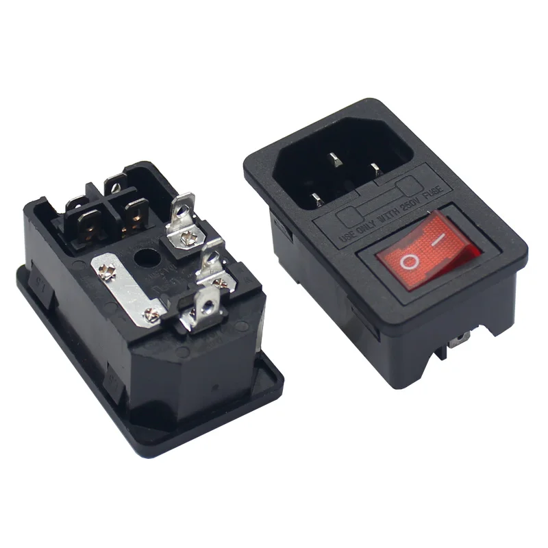 Iec320 C14 10A 250VAC 3-pin inlet connector plug power socket, light rocker switch 10A fuse holder socket male connector