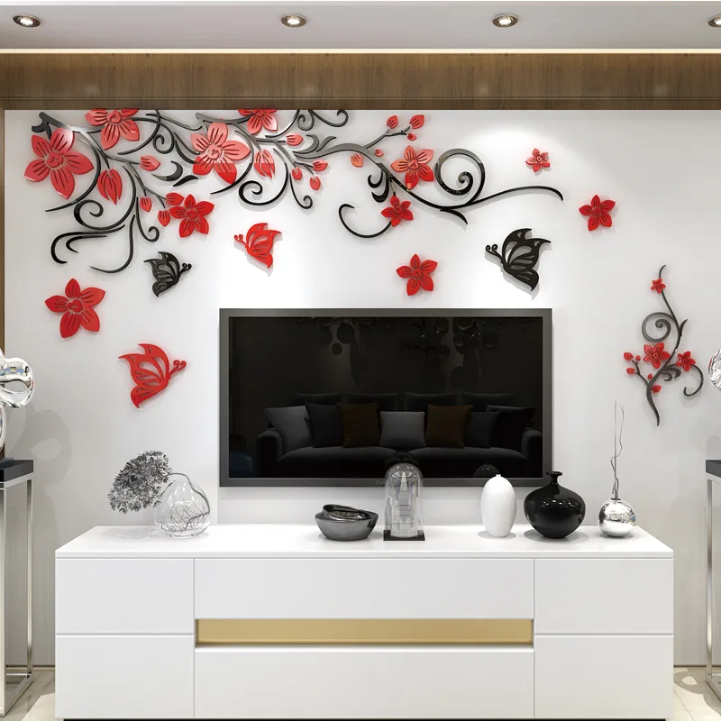 Modern Flower Rattan Acrylic Wall Stickers 3D DIY Wallpaper Living Room TV Background Wall Decal Home Decor