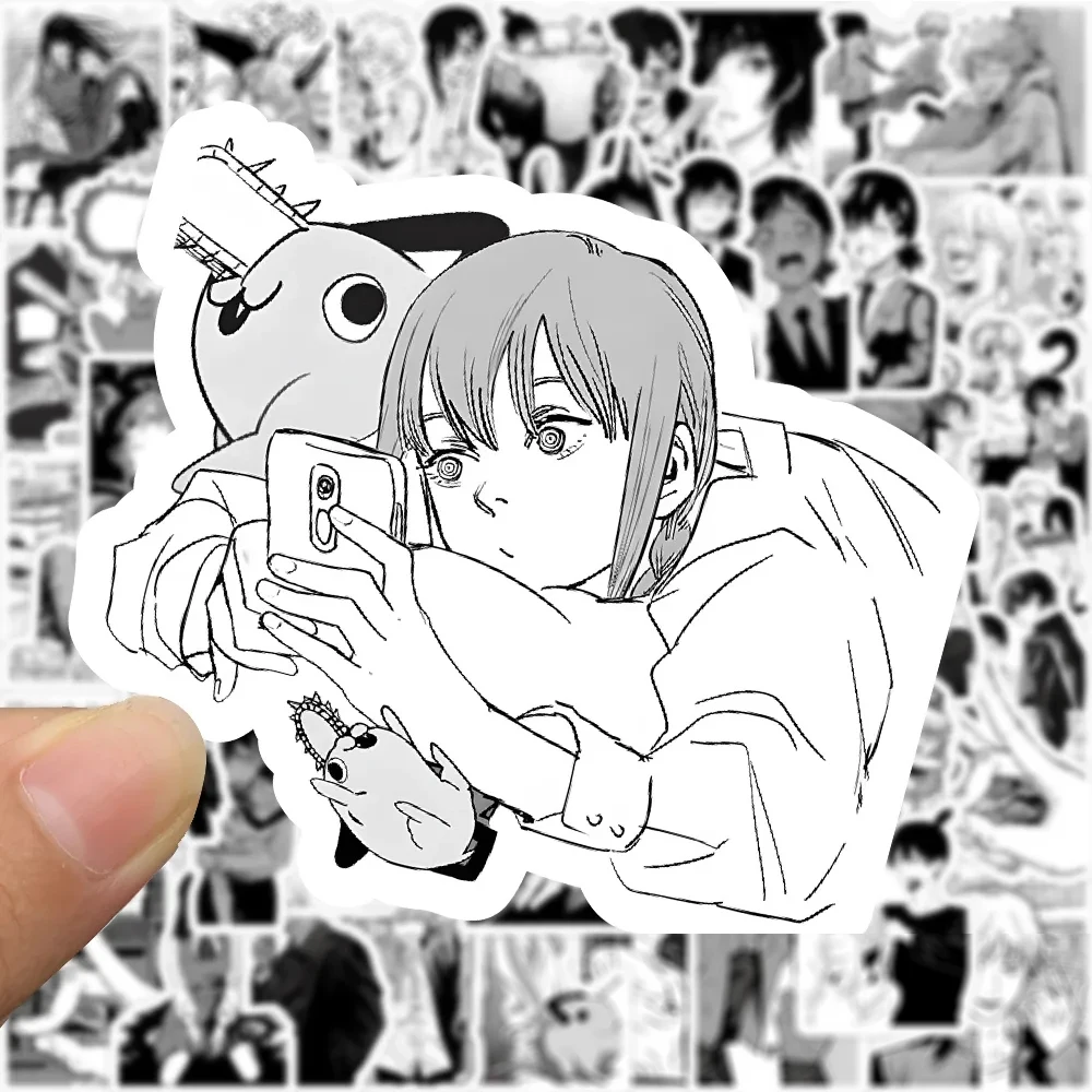 10/30/50/100 Uds negro blanco fresco motosierra hombre pegatinas de Anime calcomanías impermeable DIY Notebook teléfono equipaje pegatina de Manga clásica