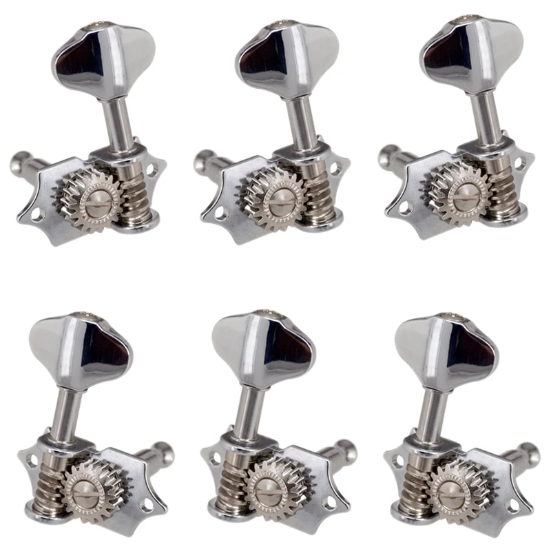 Guitarra String Tuning Pegs, Tuner Machine Heads Knobs, teclas de ajuste para guitarra acústica ou elétrica, prata, 3L3R, 1:18, 6pcs