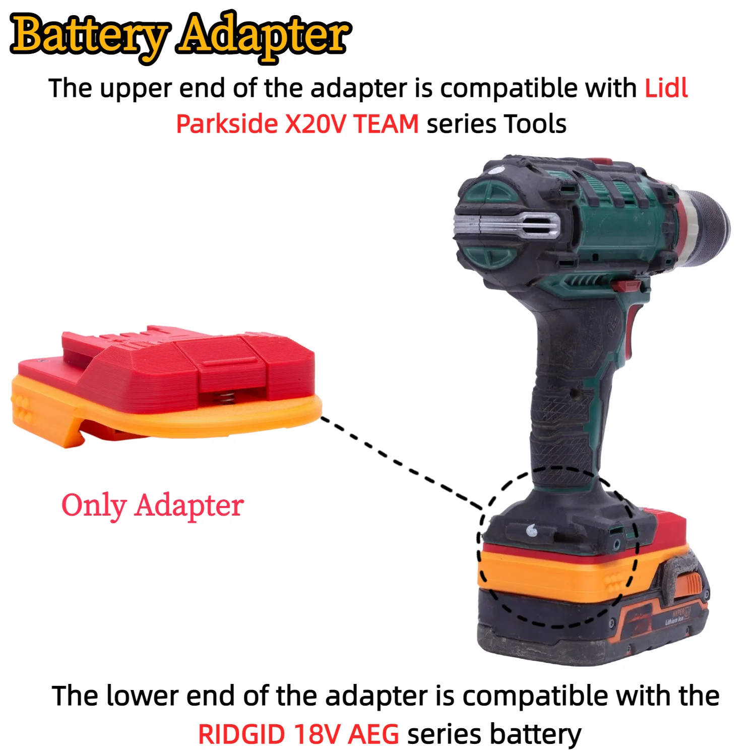 

Battery Adapter/Converter for RIDGID 18V AEG Li-ion Battery TO PARKSIDE X20V Cordless Drill Tools Accessory(Only Adapter)