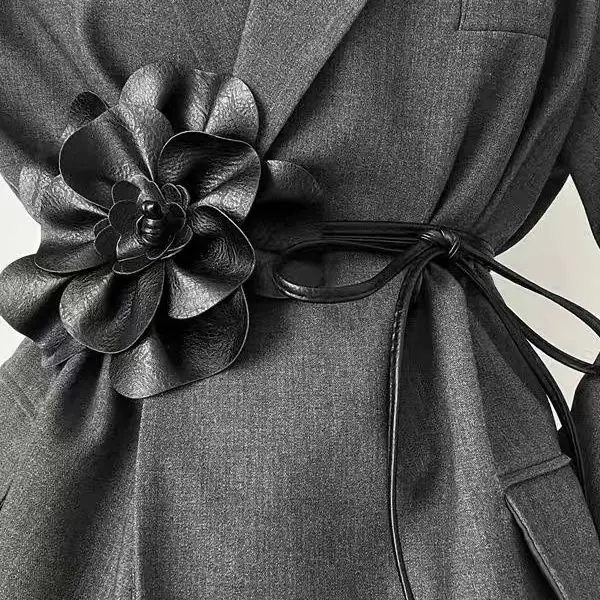 ‌ Cinturón de flores estilo Chanel: cinturilla elegante para mujer con Camelia, cinturón con nudo francés para vestido/traje, accesorio de lujo