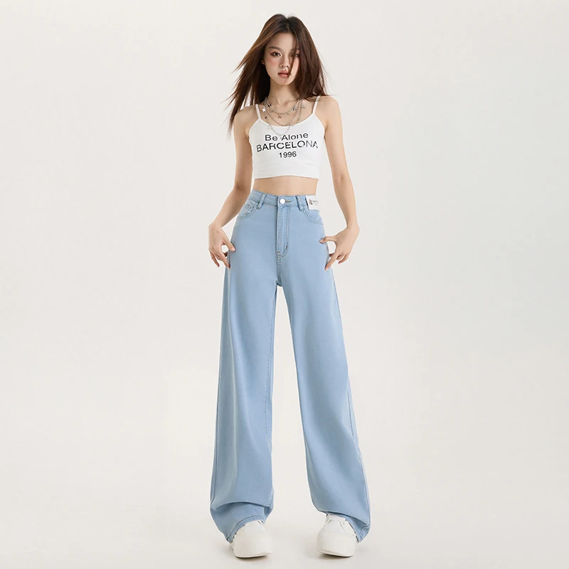 

Straight Tube Womens Jeans Loose Fit Skin-friendly Comfort Denim Pants Casual Leisure Style Vintage Korean Streetwear Fashion