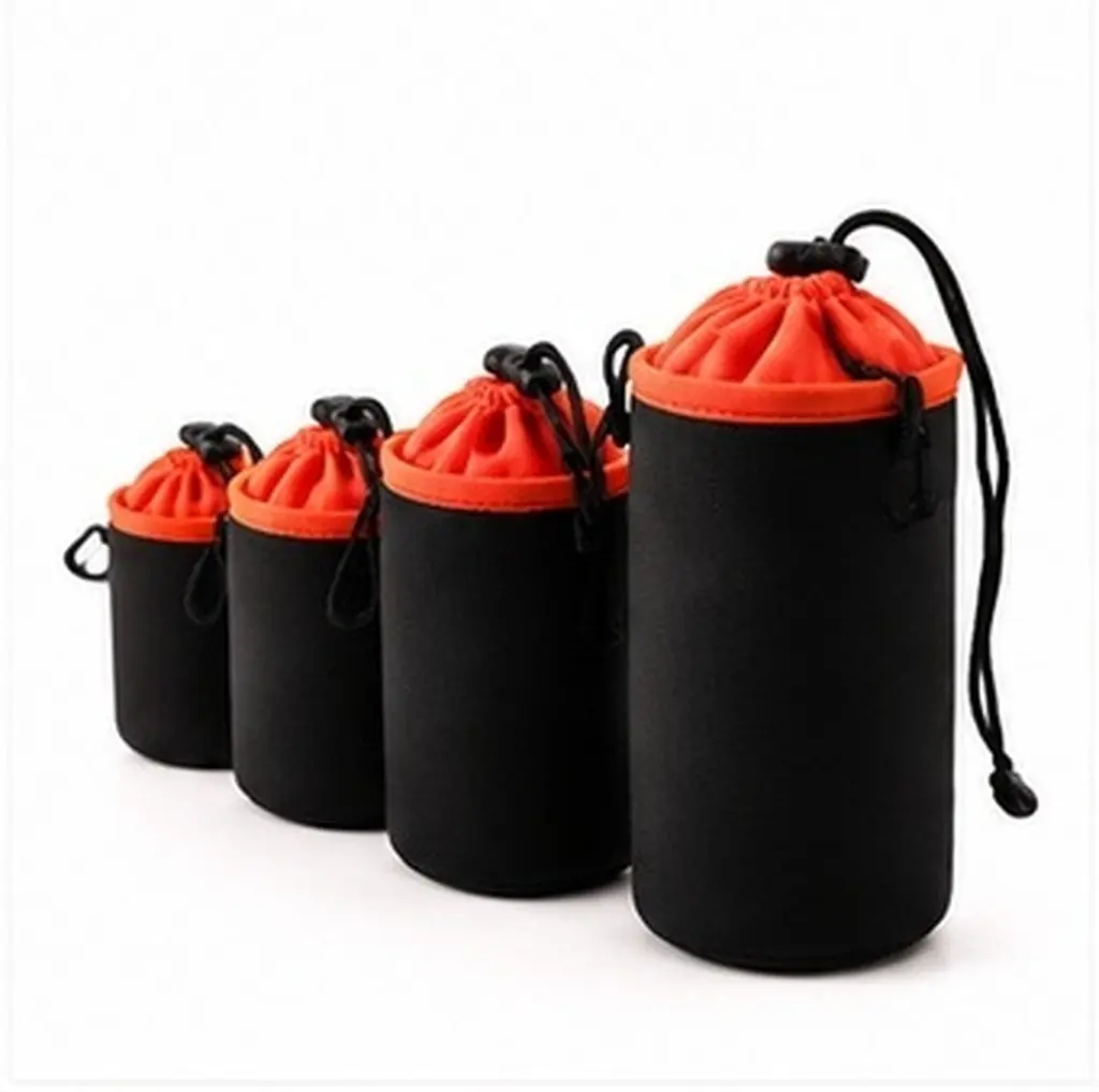 4Pcs Camera Lens Pouches Waterproof Lens Protector Bags Drawstring Closure for Dslr Lenses Travel Hiking Daily Storage