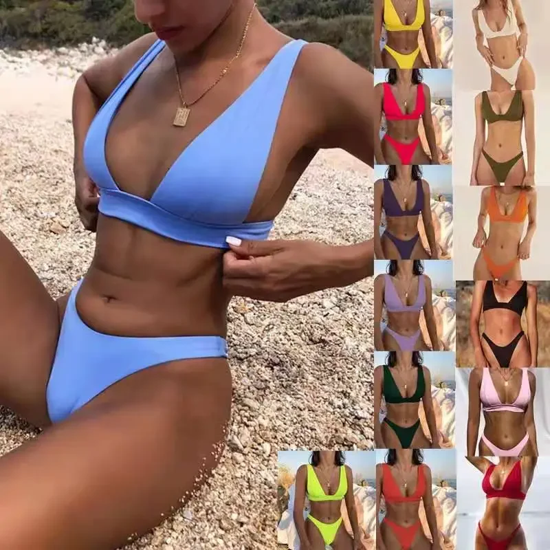 New Sexy Bikini 2022 Solid Swimsuit Women Swimwear Push Up Bikini Set Brazilian Bathing Suit Summer Beach Wear Swimming Suit XL