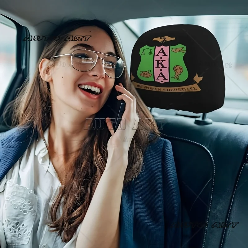 2pc Alpha Alpha Sorority Headrest Cover with Colorful Greek Lettering Symbols Universal Fit for Most Vehicles Auto Accessories