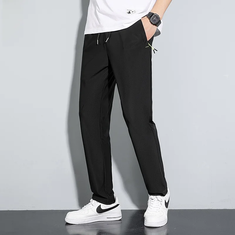 

Мужские повседневные брюки из ледяного шелка с перфорацией, тонкие, дышащие, быстросохнущие, летние, для активного отдыха, молодежные, длинные