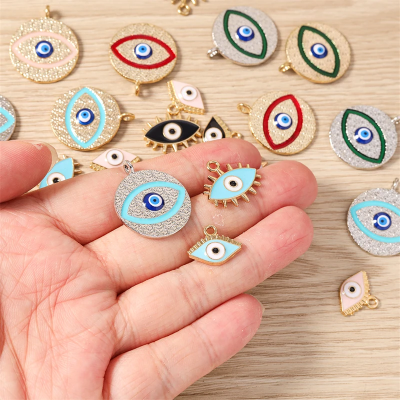 10 Stück niedliche bunte Emaille-Anhänger mit bösem Blick, passend für Ohrringe, Halsketten, Armbänder, DIY-Bastelarbeiten, Schmuckherstellung, Zubehör – Detail 1