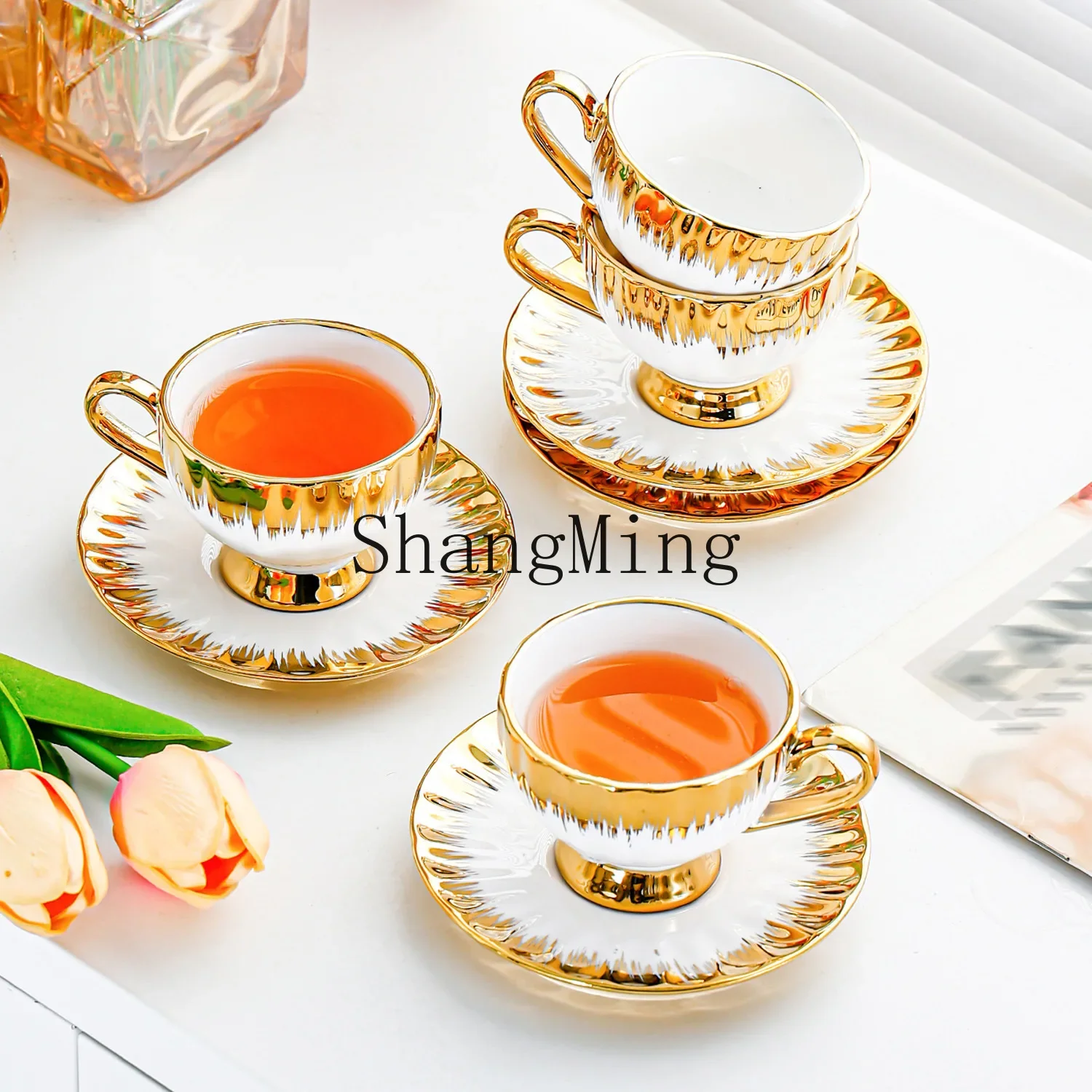 

CL fashion light luxury teacup set electroplated ceramic Phnom Penh coffee cup saucer afternoon tea set