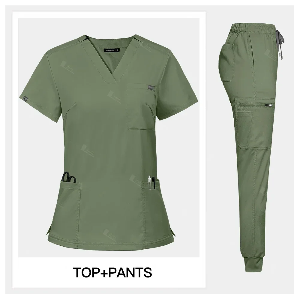 New Men Women Nursing Clothes Beauty Costume Unisex Medical Uniforms Nurse Scrubs Set Doctor Dentist Workwear Clinical Top Pants