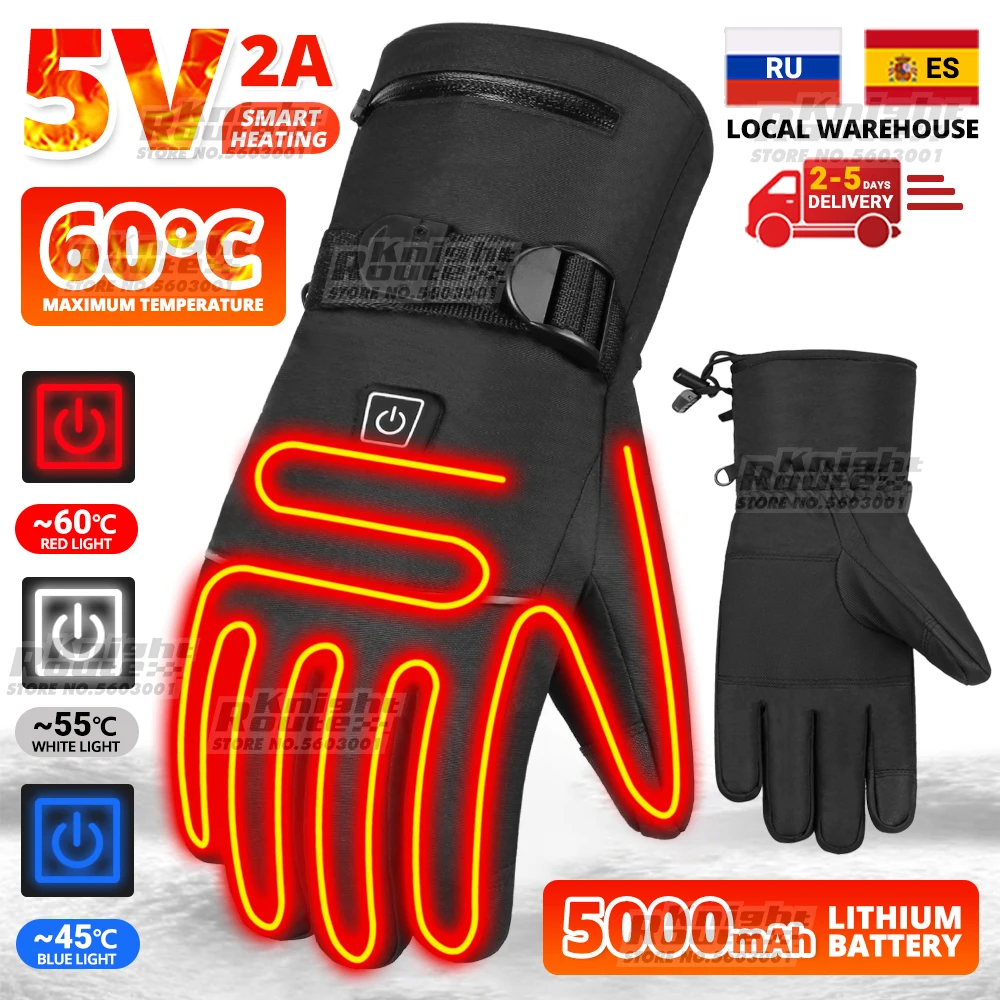 Guantes Térmicos impermeables para esquiar, guantes calefactables recargables para pantalla táctil, para moto de nieve y Camping, Invierno