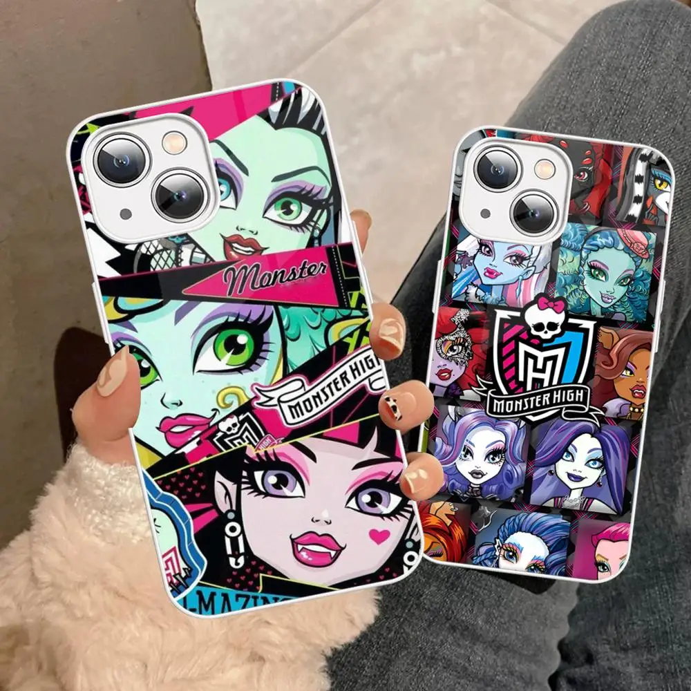 M-MonsterS Cartoon H-HighS Phone Case Tempered Glass For iphone 14 13 12 11 Pro Mini XS MAX 14Plus X XS XR Fundas