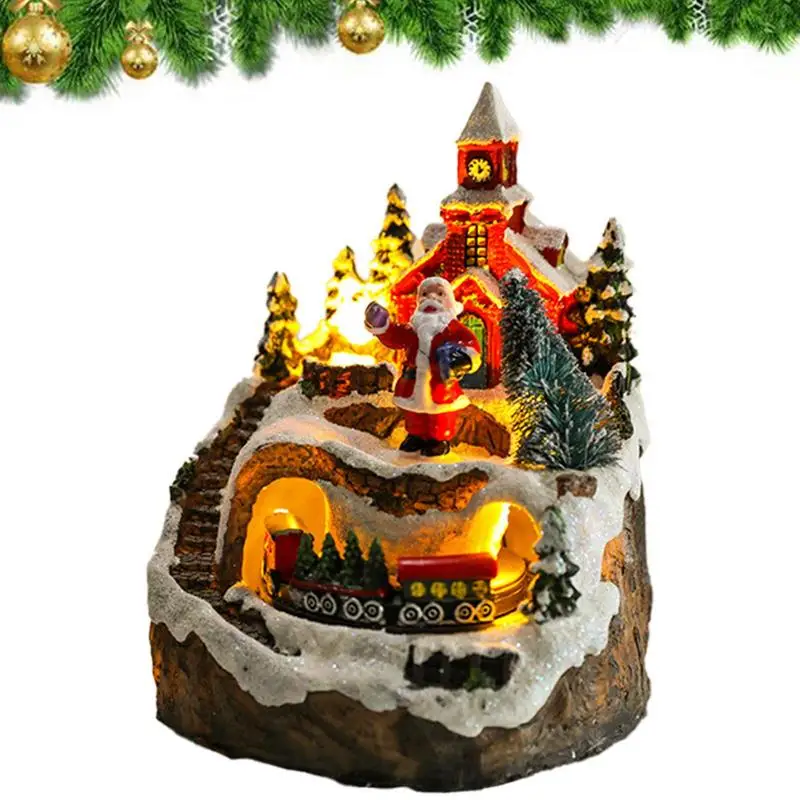 

Christmas Luminous Resin Ornament with Music 360 degree rotation LED Lights xmas Village House for Centerpiece Home Decor gift