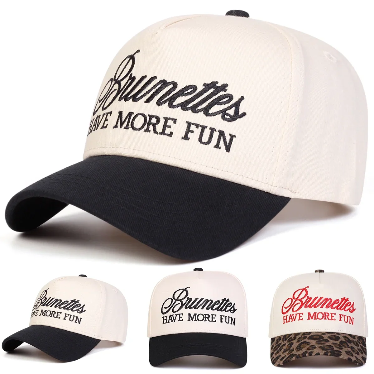 Unisex-Baseballmützen mit Stickerei „BRUNETTES HAVE MORE FUN“, für Frühling und Herbst, verstellbare Freizeithüte für den Außenbereich, Sonnenschutzhut, Sportkappe