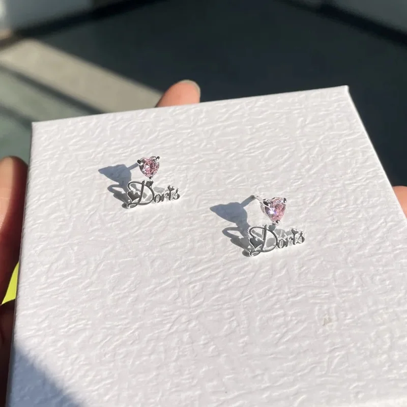 

Heart Zircon Custom Name Earrings for Girls Birthday Stone Nameplate Pendant Earrings Studs for Gift