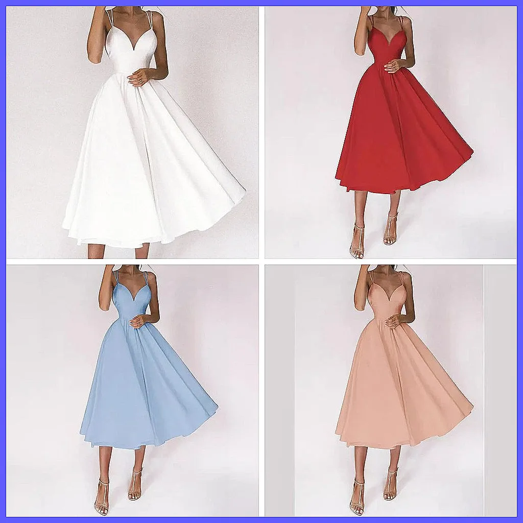 

Elegant Backless Prom Dress 2024, Women's Sexy Swing Suspender Princess Dress for Summer