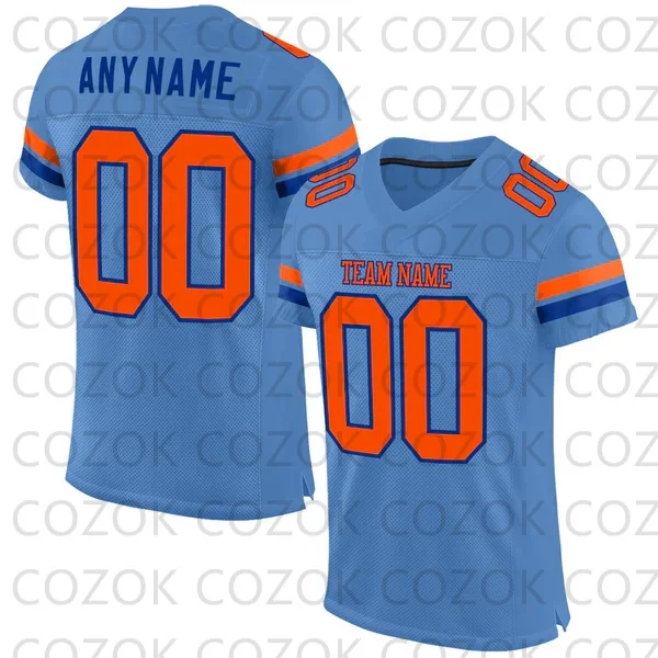 

Custome Blue Orange Football Jerseys for Men Women Unisex Football Short Sleeves Athletic Tee Shirts