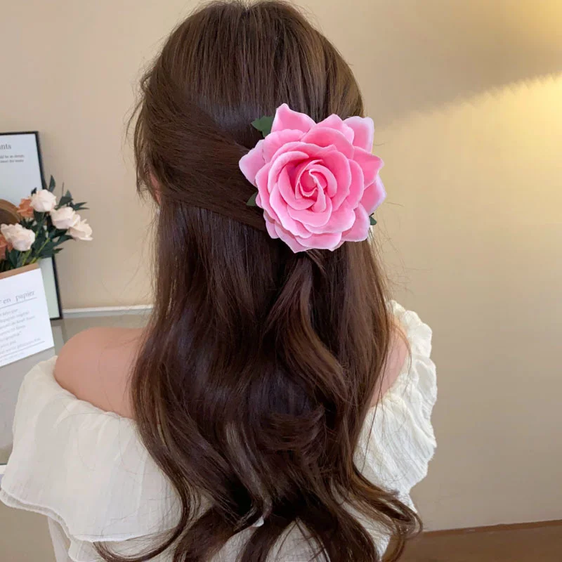 女性と女の子のための人工ピンクのヘアクリップ,花のバレッタ,赤とピンク,手作りのヘアピン,ブライダルアクセサリー,結婚式