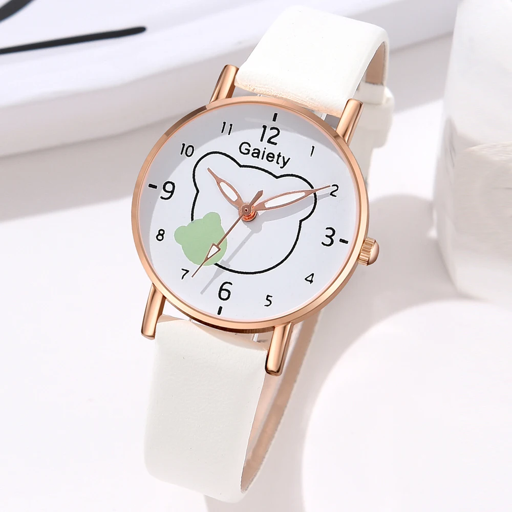 GAIETY Minimalist Style Teddy Bear Element Dial Watch Paired With Couple Casual Quartz Watch Is The Perfect Gift For Her(No Box)