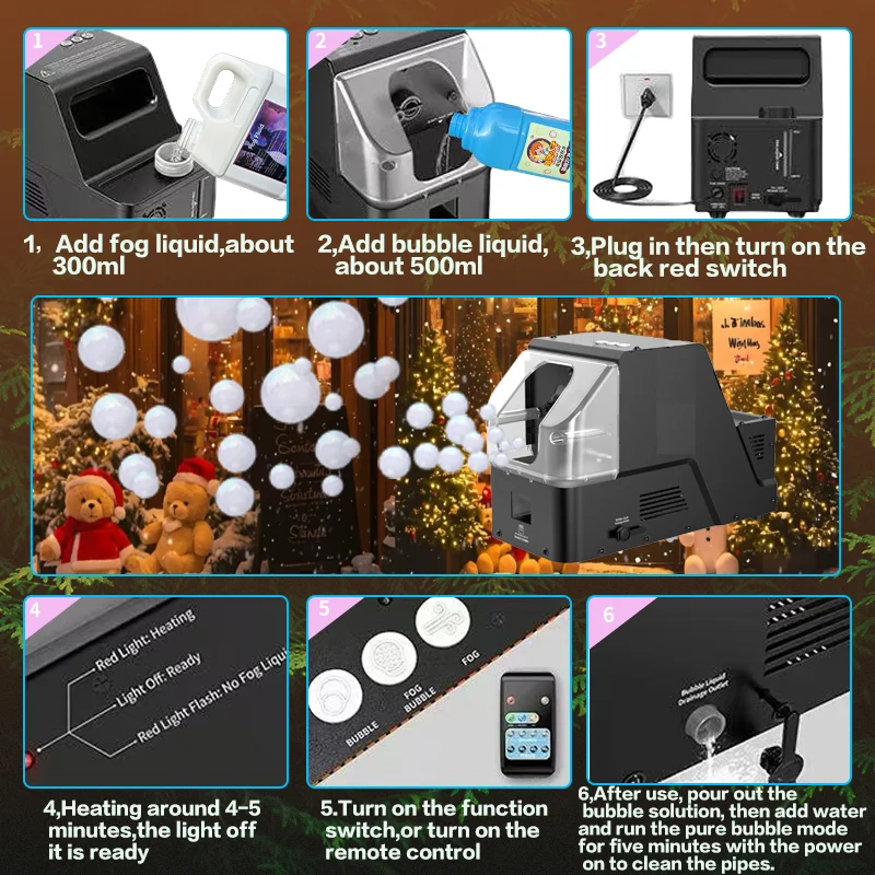 เครื่องทำฟองควัน 3-in-1, เครื่องทำฟองควัน 450W พร้อมรีโมทไร้สาย, สร้างฟองควัน, ฟอง, ควัน