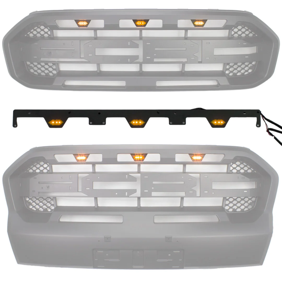 

Universal Raptor Style Amber Light Kit Grill 3 Yellow LED Lamp Fit For 2019-2021 Ford Ranger Aftermarket Raptor Grille