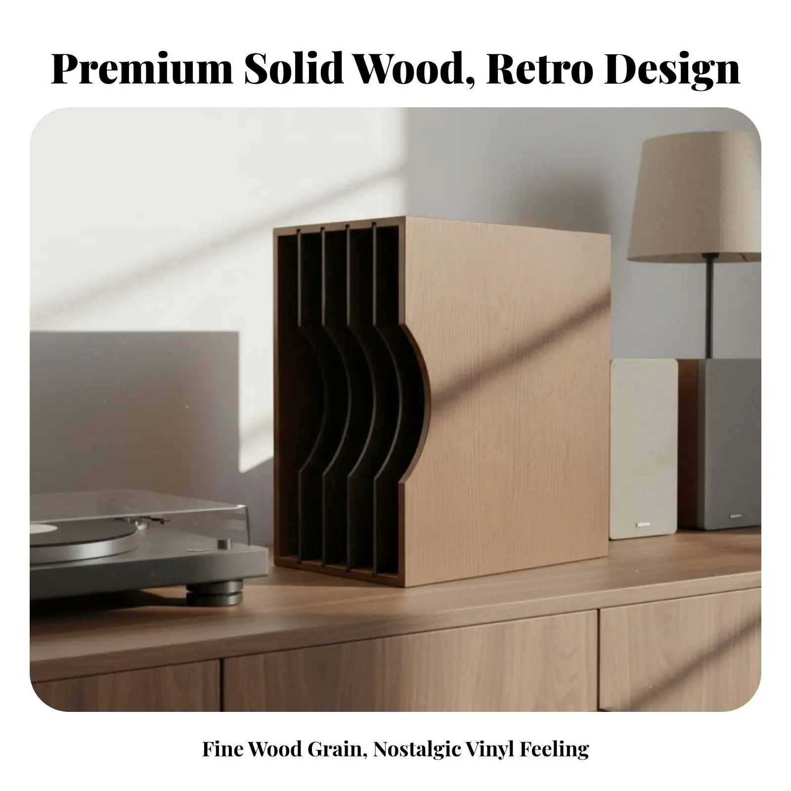 Vintage Record Storage Rack Solid Wood Media Organizer Shelf for Music Lovers Display Holder Fits 40 Vinyl Albums Neatly