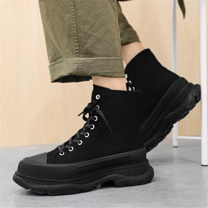 New Platform Sneakers For  men Autumn High Gang Canvas Little White Shoes Casual Thick Bottom Vulcanized Canvas shoes 39 44