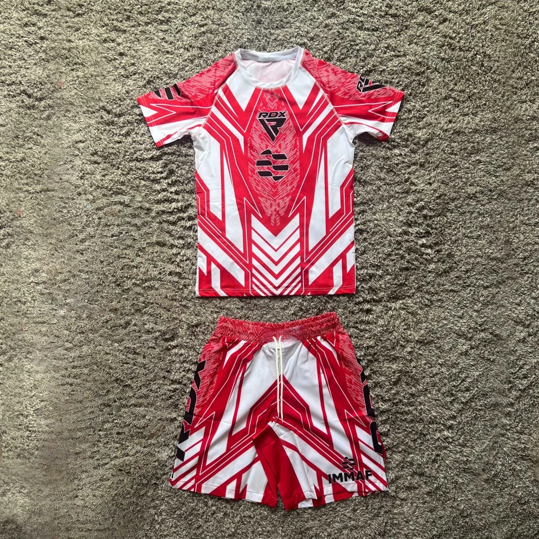 RDX Fighting Competition New Jersey Fans Breathable T-shirt & Shorts Men's and Women's Casual Round Neck Short Sleeve Boxing Top
