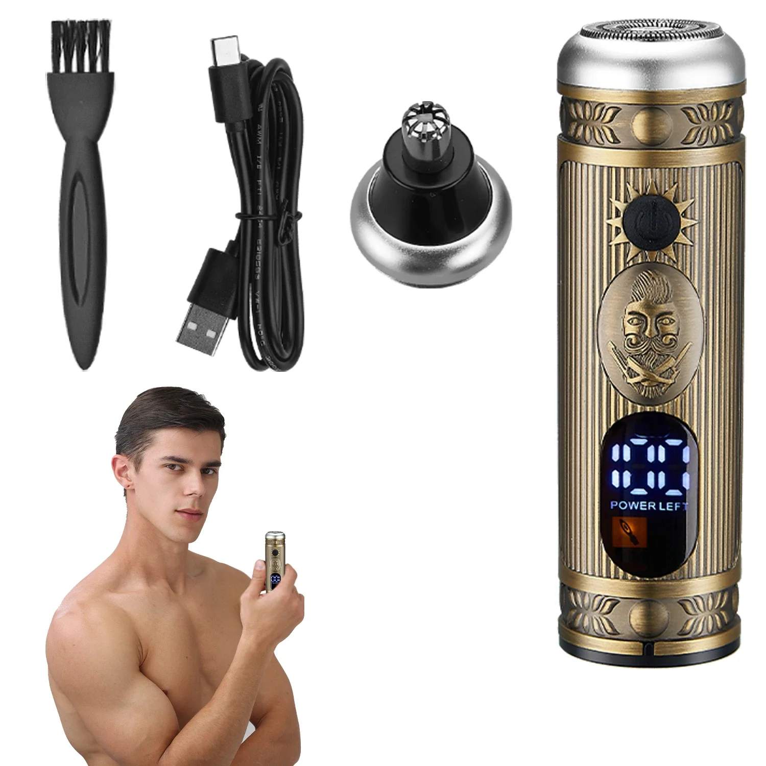 New Design Portable Silent and noise-canceling bronze Eyebrow & Facial Hair Trimmer for Men Rechargeable Nose Trimmer