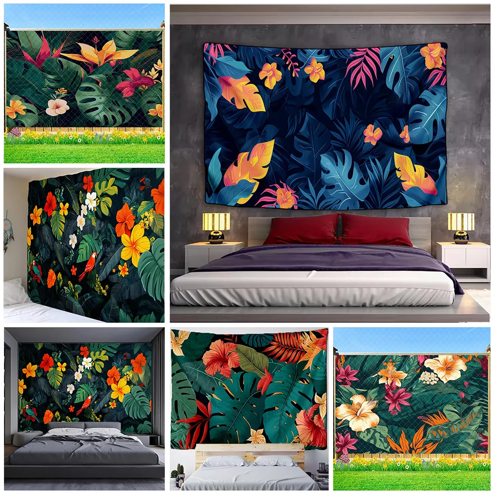 

Art Tropical Palm Leaf Home Background Decor Floral Bohemian Style Tapestry Plants Hanging Psychedelic Backdrops Party Supplies